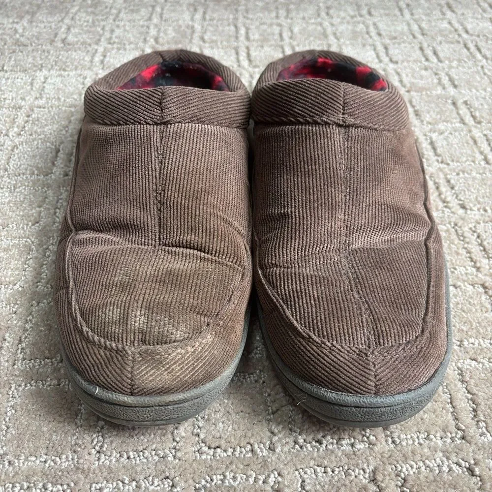 G.H Bass & Co Corduroy Slippers Mens 11 Brown Flannel Lined Slip On Warm